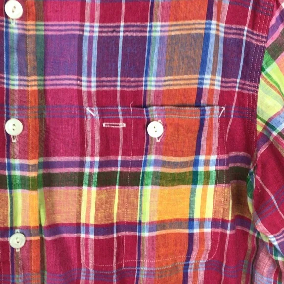 Polo-RL bright plaid button up shirt in linen-M - Picture 4 of 9